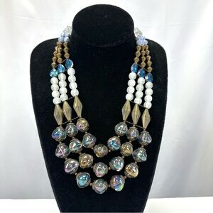 Treska Goddess Collection NWT3 row mix bead crystal necklace Chunky Statement